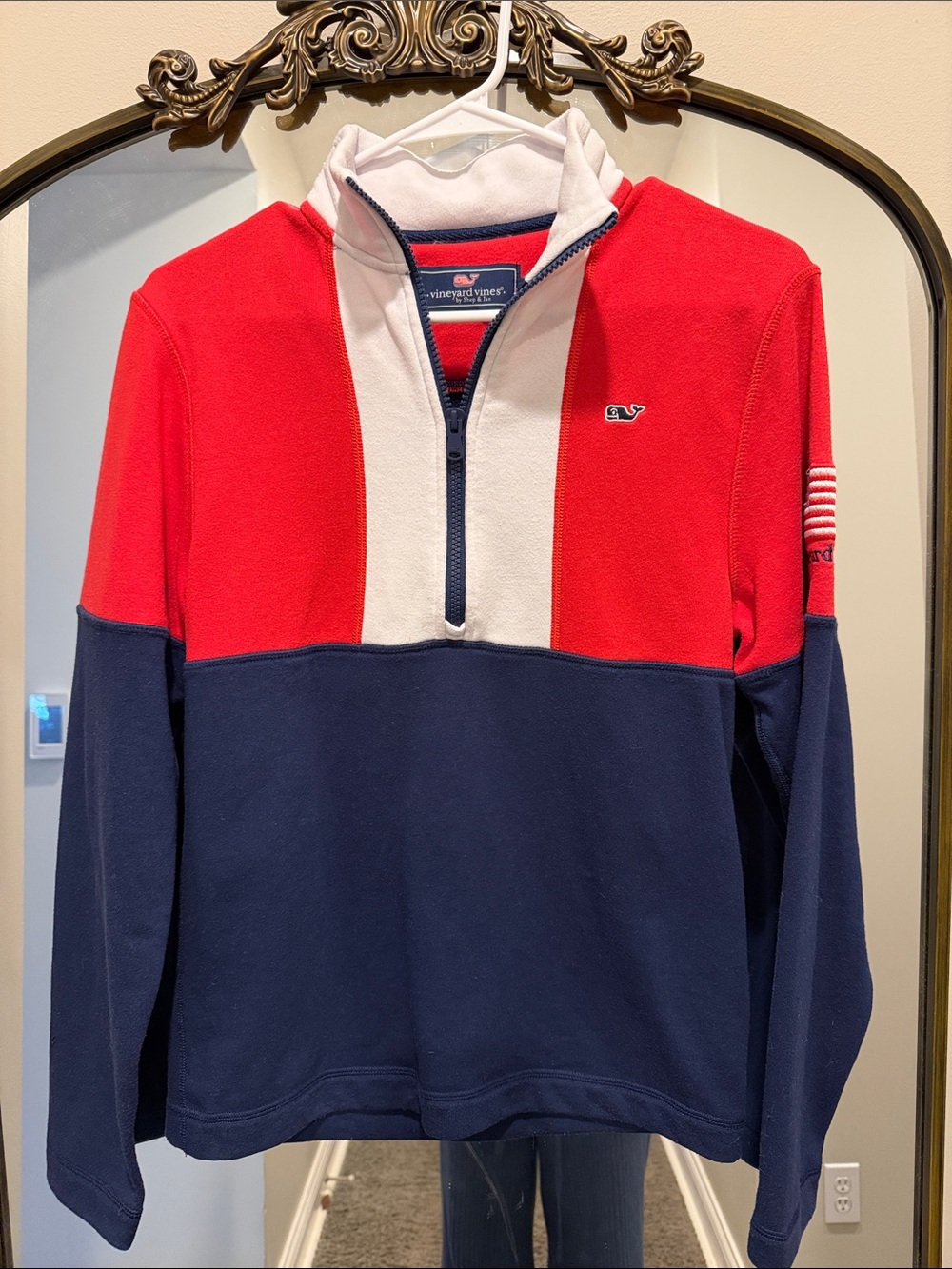 Vineyard Vines Red, Navy & White Colorblock Quarter-Zip Pullover